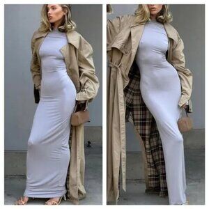 NWT Helsa Gray Jersey Backless Maxi Dress Long Sleeve size L